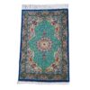 Hand-Knotted Persian Qom Silk Rug (Lachak Toranj Floral Medallion) - Turquoise