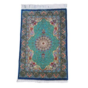 Hand-Knotted Persian Qom Silk Rug (Lachak Toranj Floral Medallion) – Turquoise