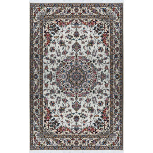Hand-Knotted Persian Naein Rug (Lachak Toranj Floral Medallion) – Cream Silk & Wool