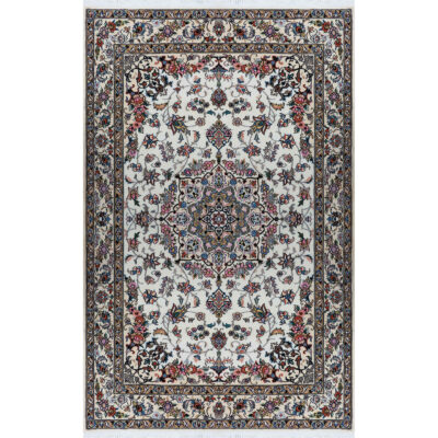 Hand-Knotted Persian Naein Rug (Lachak Toranj Floral Medallion) - Cream Silk & Wool