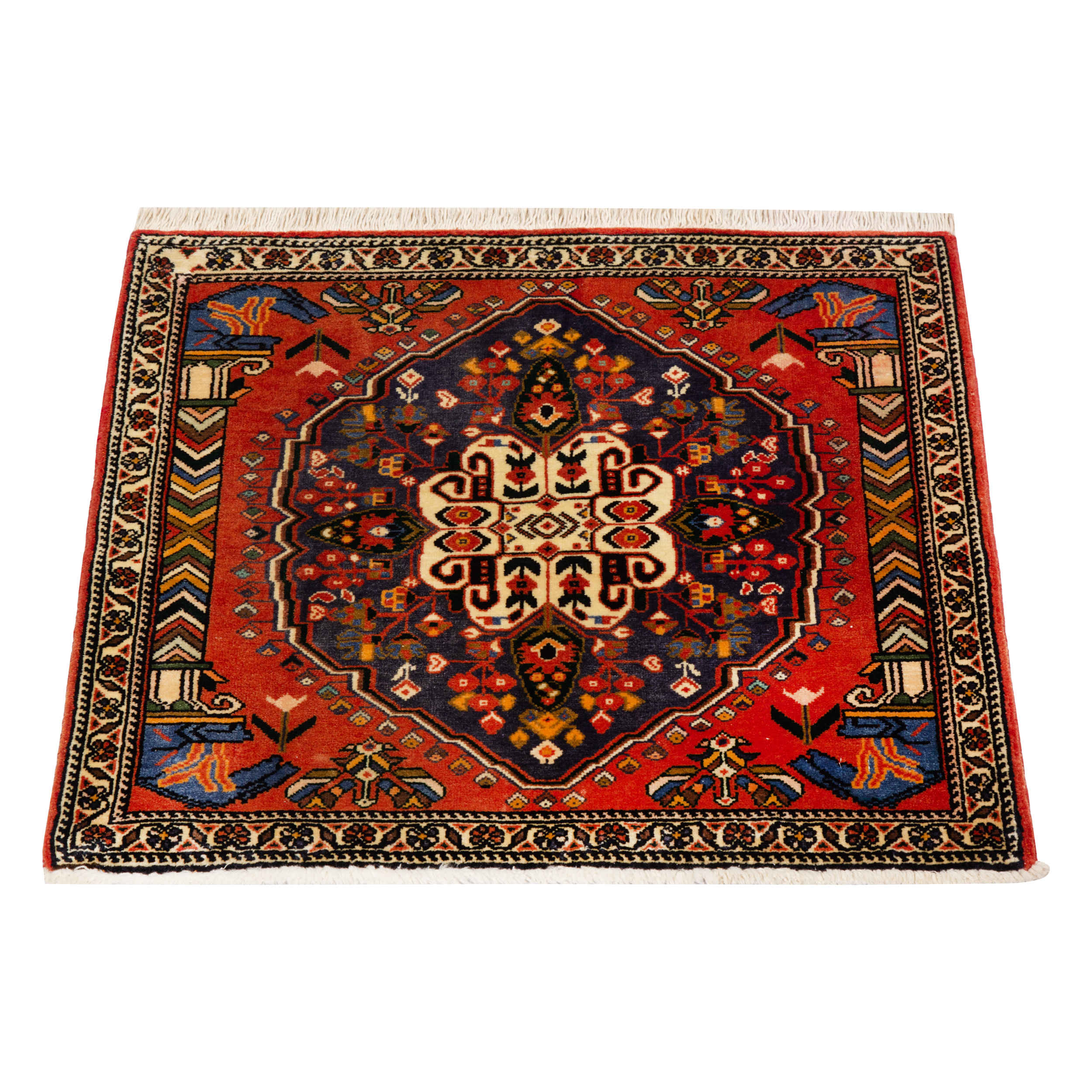 Hand-Knotted Persian Fars Qashqai Tribal Rug (Geometric Medallion) – Brick Red Wool