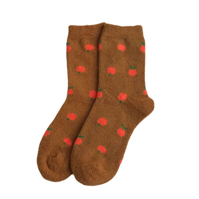 Wool Crew Socks for Women with Cherry Design, Soft Warm Knit for Autumn and Winter