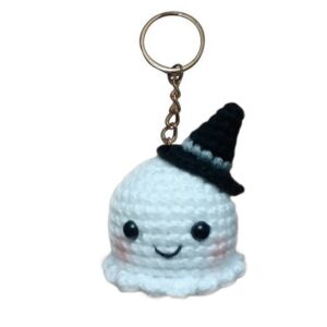 Handmade Crochet Keychain – White Ghost Design