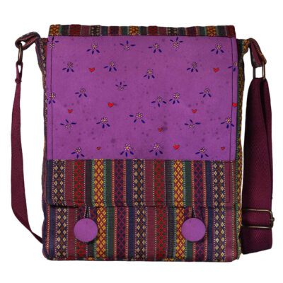 Crossbody Shoulder Bag with Floral Striped Pattern in Purple for Women