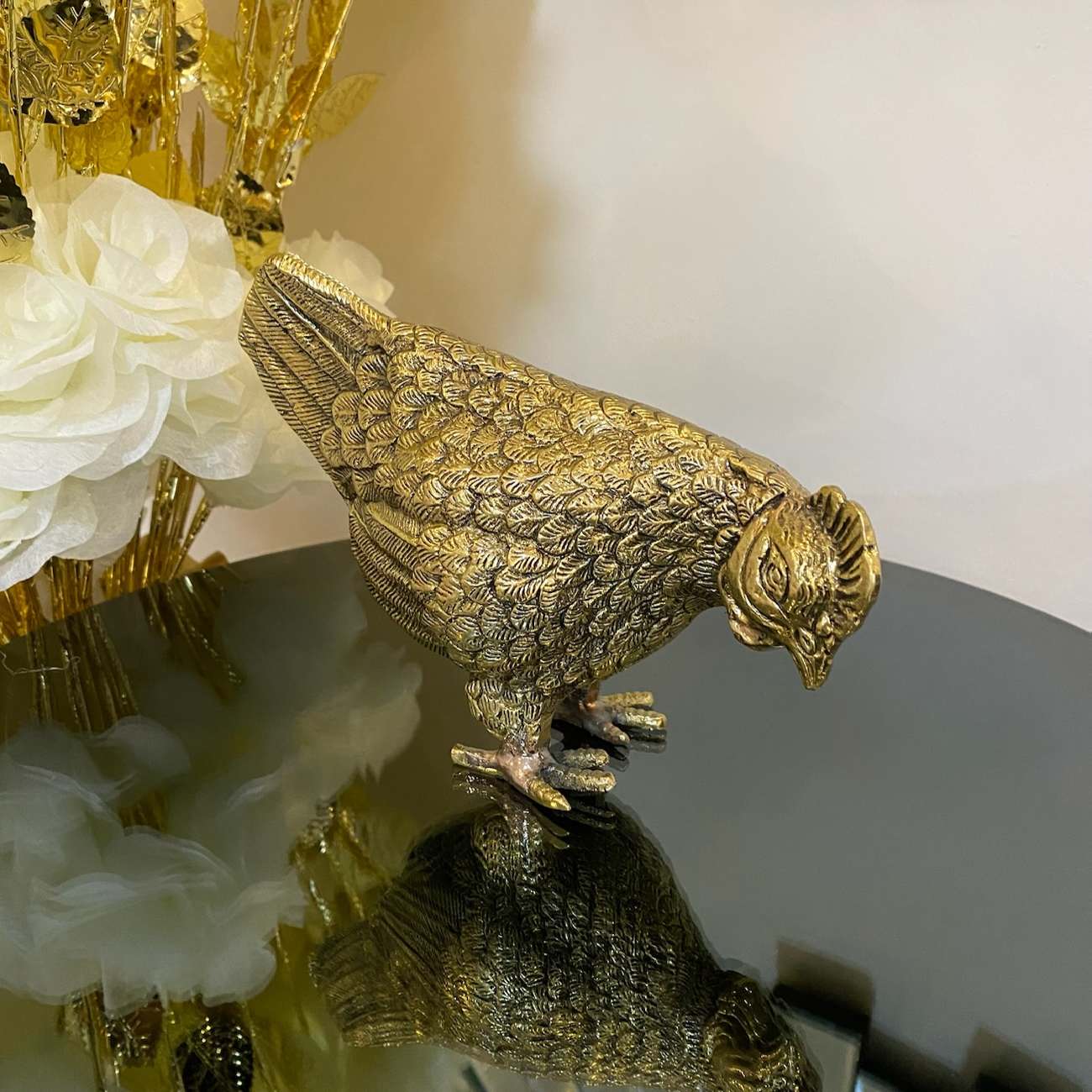 Decorative Brass Chicken Figurine – Farm Animal Sculpture