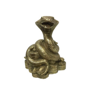 Decorative Brass Snake Coiled on Money Figurine – Symbolic Reptile Art