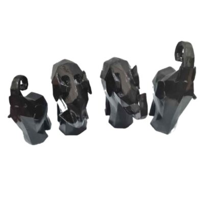 Geometric Black Mammoth Cubism Figurine - Handmade Art