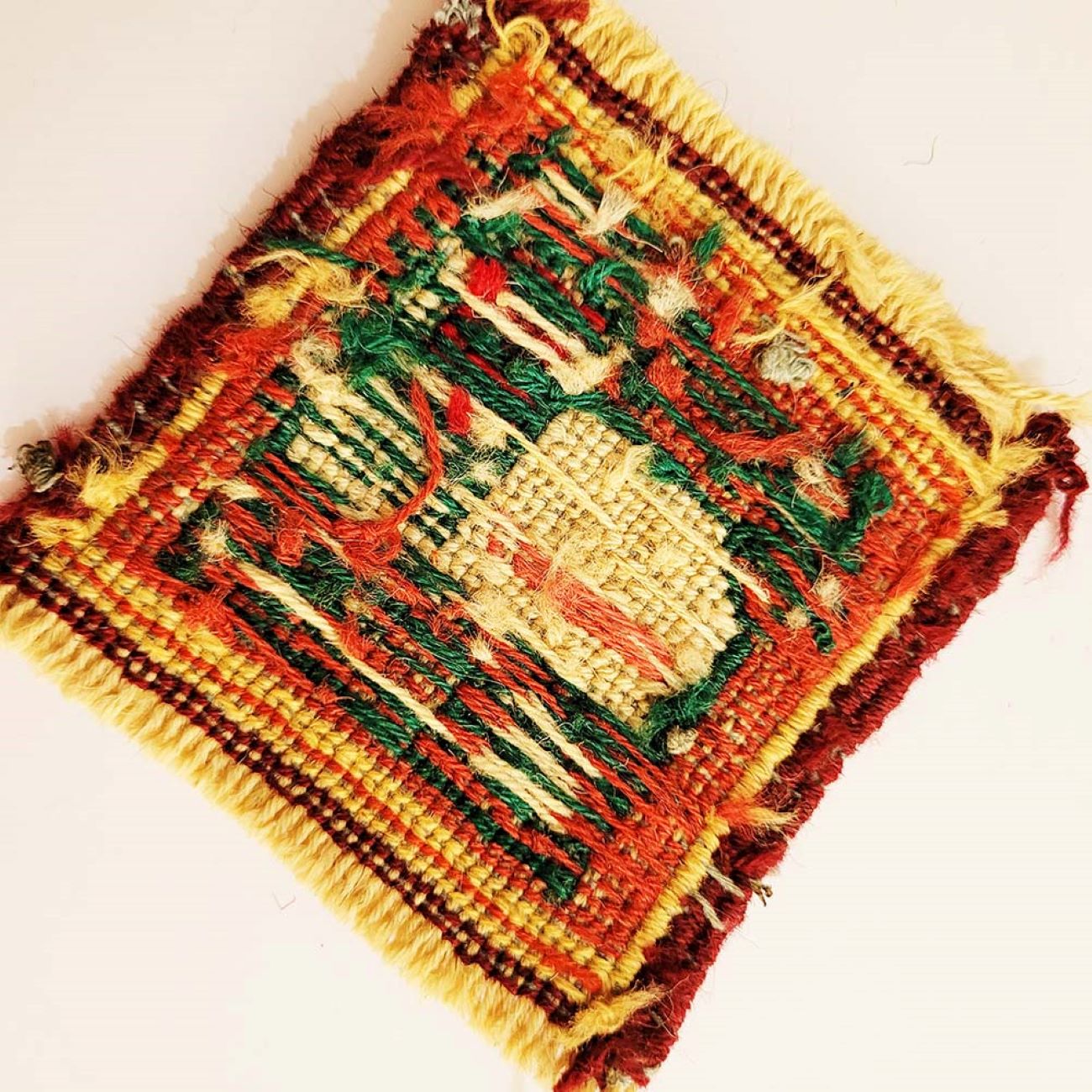 Handwoven Persian Kilim Coaster – Bird Design, Square Wool Boho
