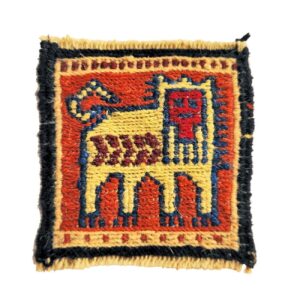 Yellow Lion Kilim Coaster – Handwoven Persian Wool, Square Animal Design
