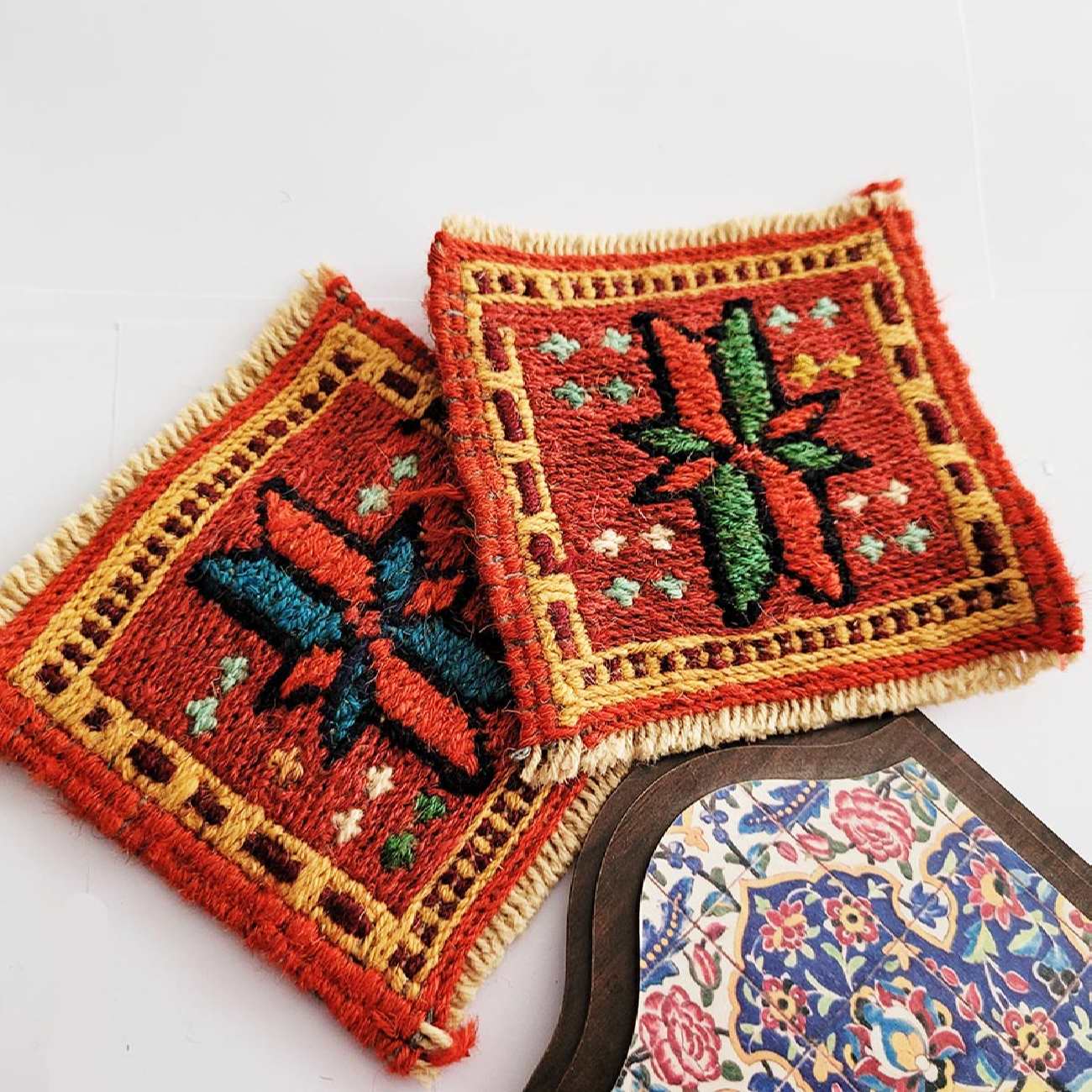 Persian Kilim Coaster – Stars Design, Handwoven Wool Square for Home & Kitchen