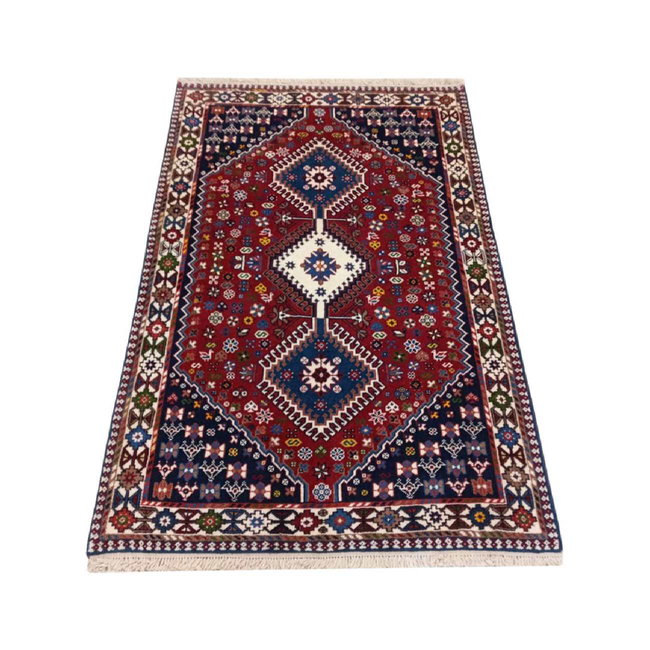 Hand-Knotted Persian Qashqai Tribal Rug (Geometric Diamond Pattern) – Red Wool
