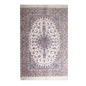 Hand-Knotted Persian Yazd Rug (Lachak Toranj Floral Medallion) – Cream Kork Wool
