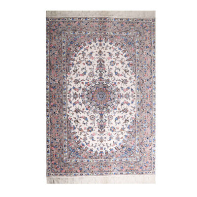 Hand-Knotted Persian Yazd Rug (Lachak Toranj Floral Medallion) - Cream Kork Wool
