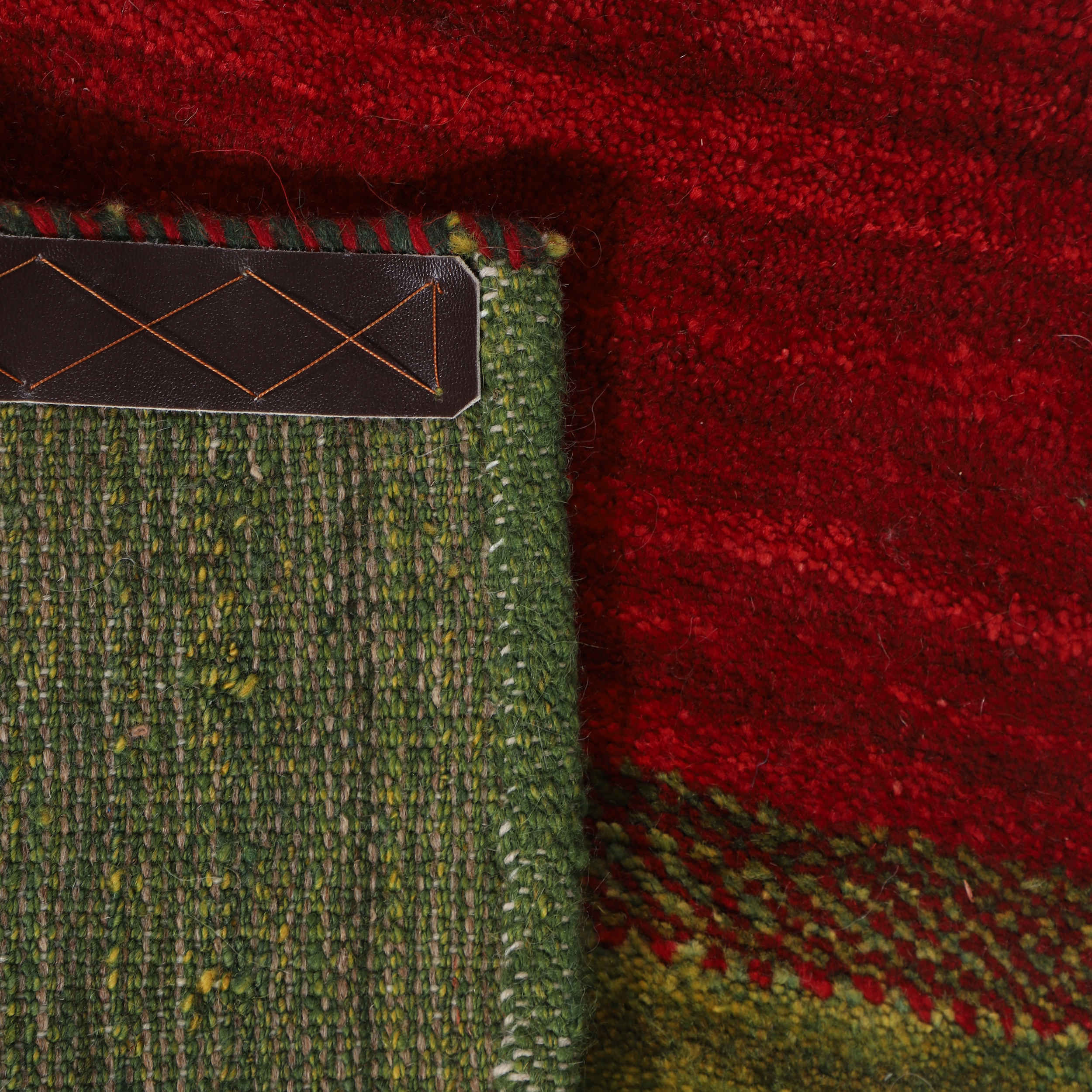 Genuine Handwoven Persian Striped Gabbeh Rug in Green – Wool