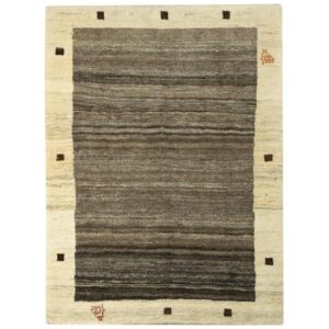 Genuine Handwoven Persian Minimalist Gabbeh Rug – Bordered Brown & Cream Wool