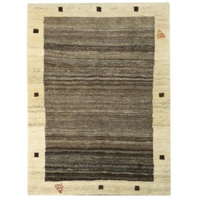 Genuine Handwoven Persian Minimalist Gabbeh Rug - Bordered Brown & Cream Wool
