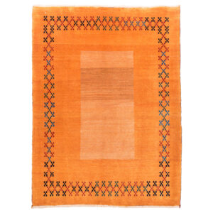 Genuine Handwoven Persian Minimalist Gabbeh Rug – Bordered Orange Wool