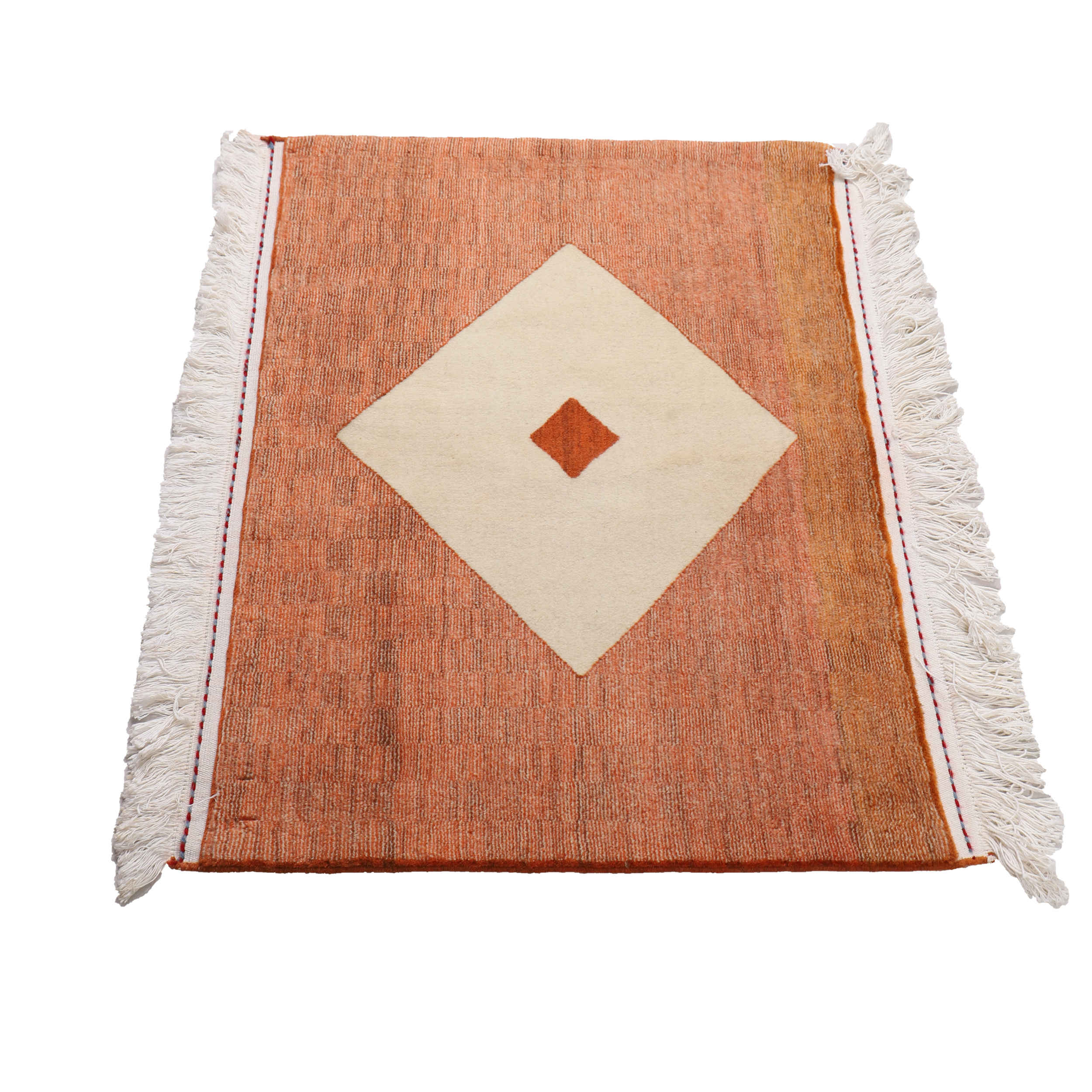 Genuine Handwoven Persian Geometric Gabbeh Rug – Orange Wool