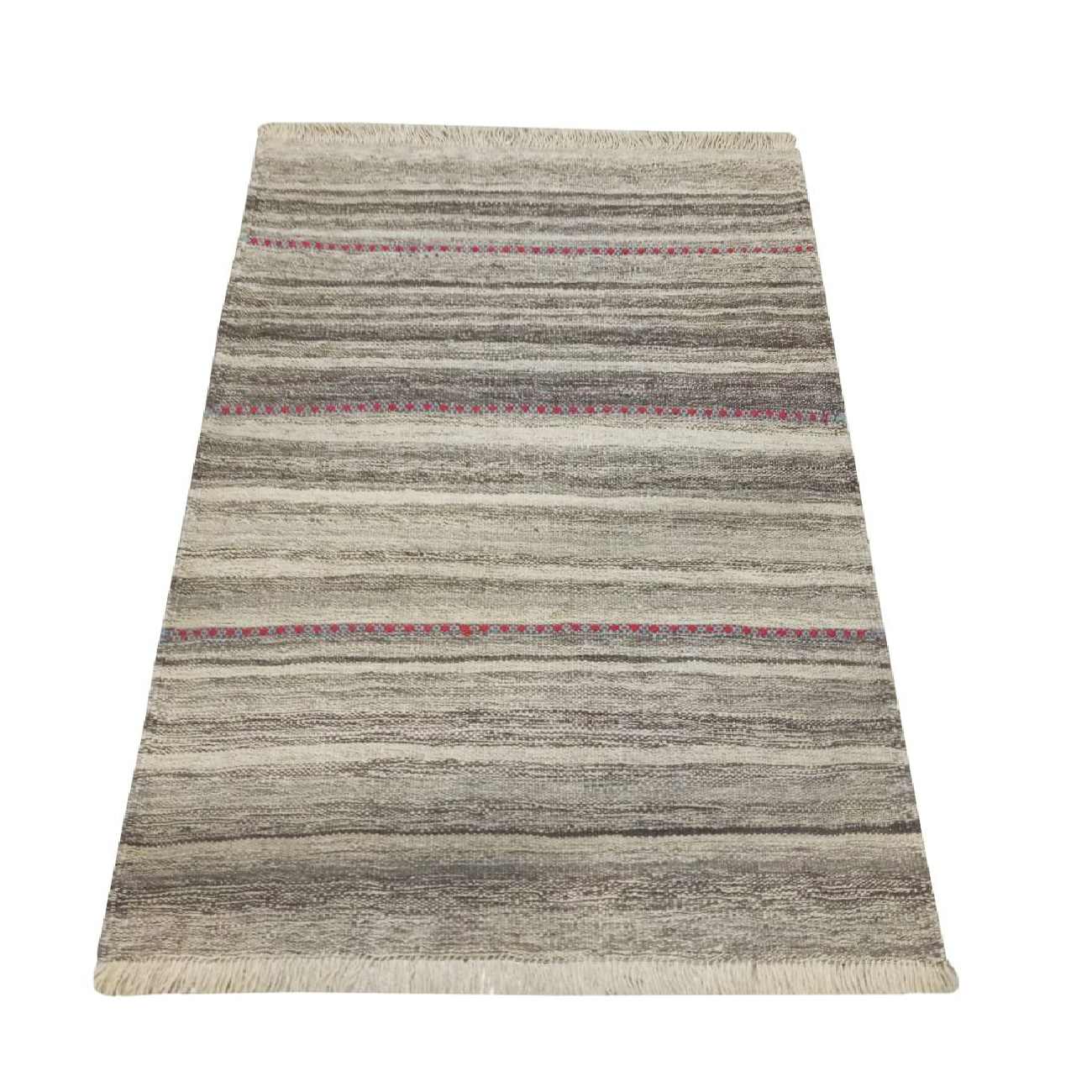 Genuine Cream Striped Kilim Rug – Handwoven Authentic Persian Wool