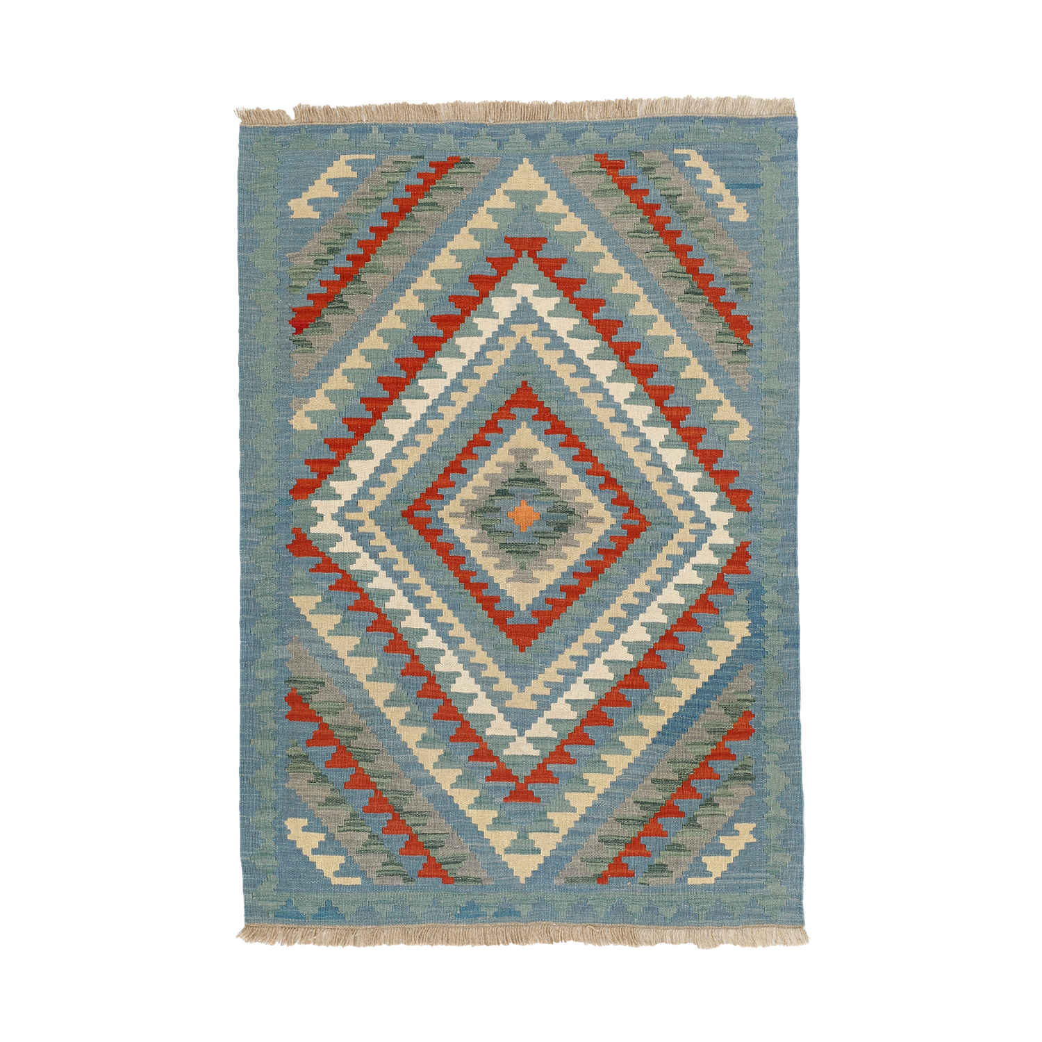 Blue Fars Qashqai Geometric Kilim Rug – Genuine Handwoven Persian Wool