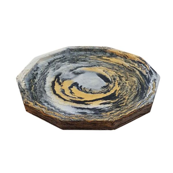 Artistic Octagonal Concrete Serving Tray - Abstract Yellow Decorative Tray