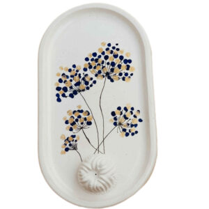 Handcrafted Concrete Serving Tray – Oval White Dandelion Design Tray