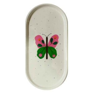 Handcrafted Concrete Serving Tray – Oval Painted Butterfly Design Tray