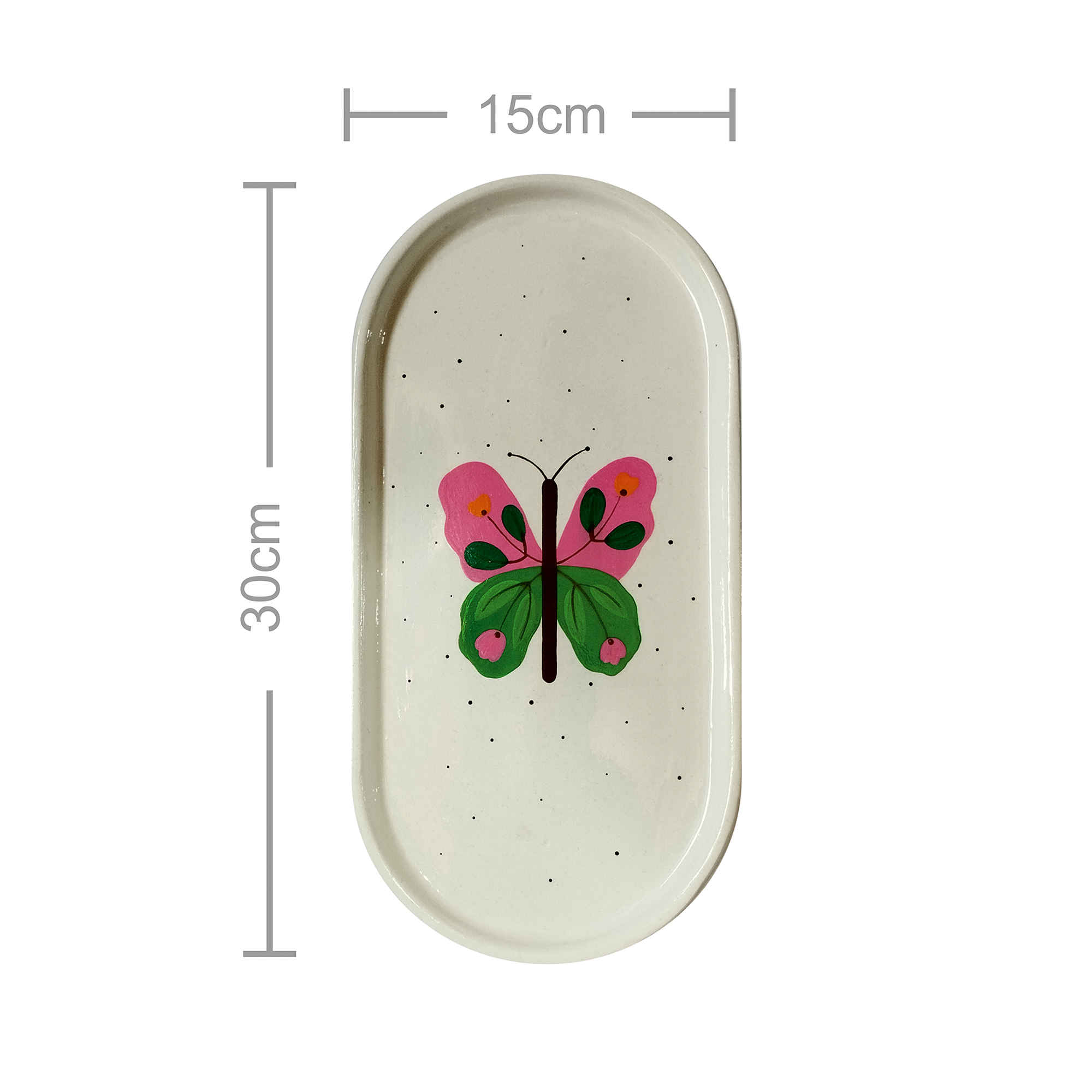 Handcrafted Concrete Serving Tray – Oval Painted Butterfly Design Tray