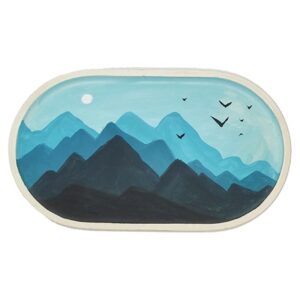 Handcrafted Concrete Serving Tray – Oval Painted Mountain Design Tray