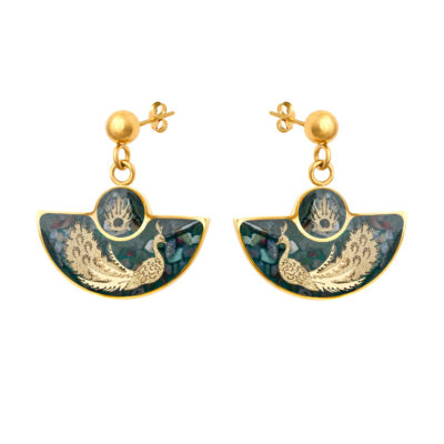 Gold Plated Drop Earrings Handcrafted Dream Catcher with Agate