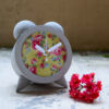 Handmade Concrete Twin Bell Clock with Fabric Floral Round