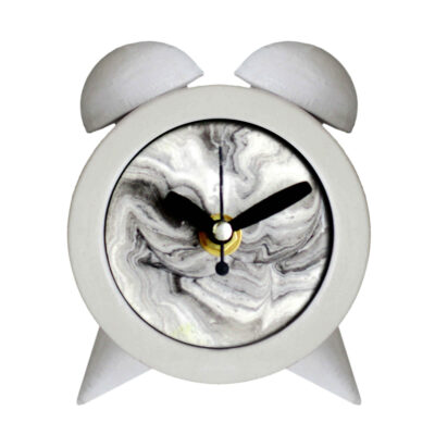 Handmade Concrete Twin Bell Clock with Marble Design