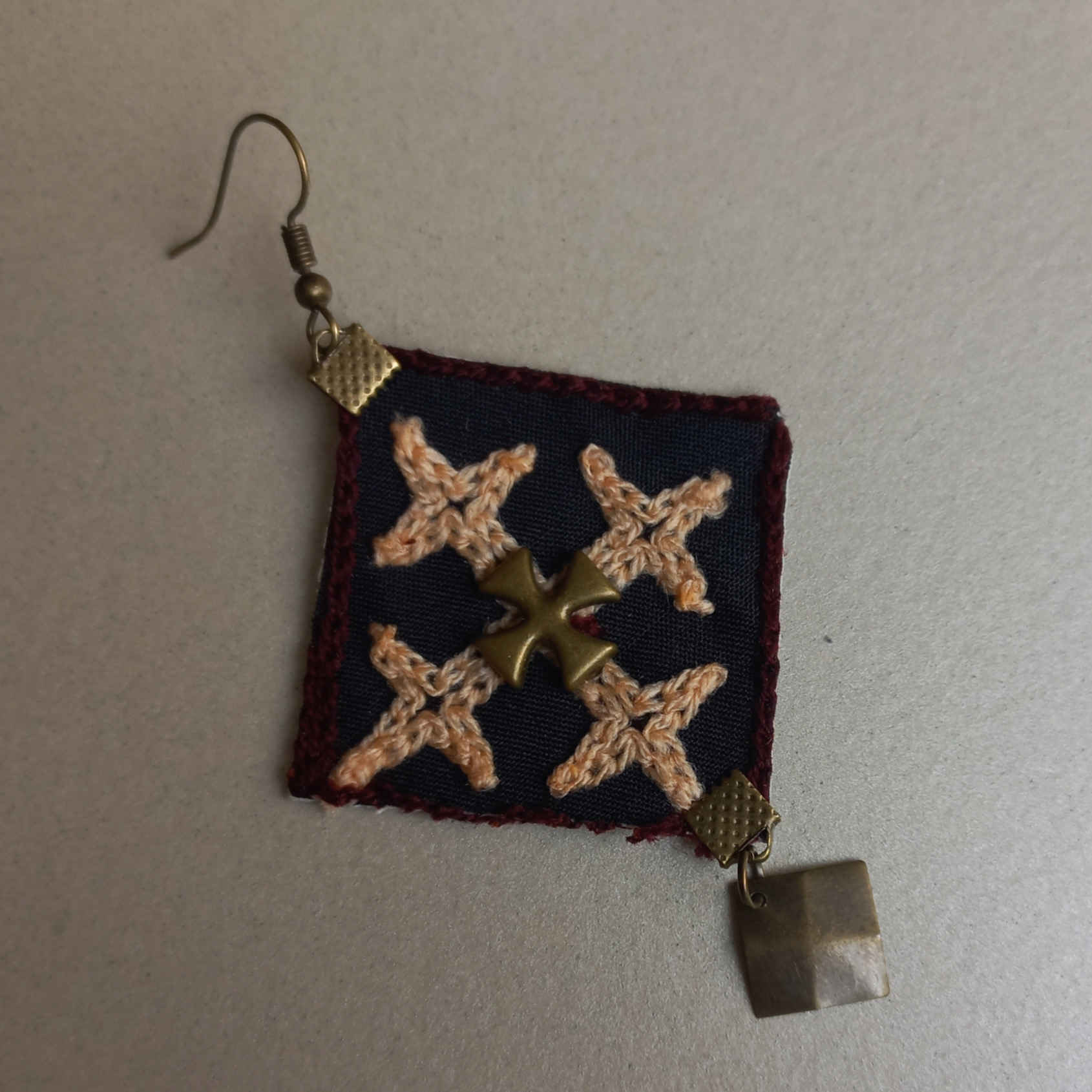 Persian Embroidered Earrings – Black Diamond Pendant Design