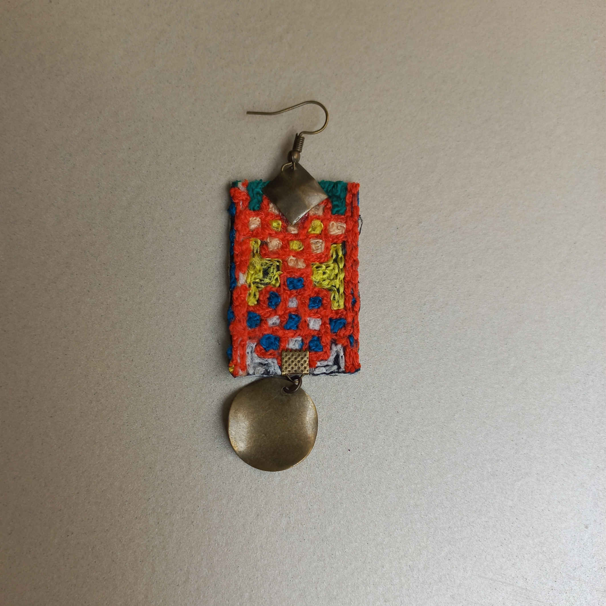 Persian Embroidered Earrings – Red Rectangular Needlework