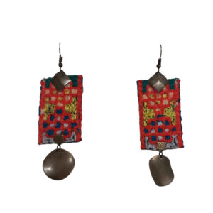 Persian Embroidered Earrings – Red Rectangular Needlework