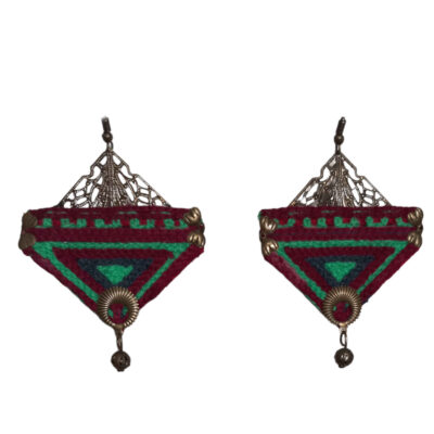 Persian Embroidered Earrings - Green Triangle Needlework