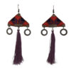 Handmade Embroidered Earrings - Purple Triangle Tassel Design