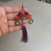 Handmade Embroidered Earrings - Purple Triangle Tassel Design