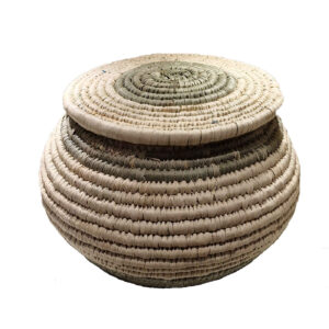 Handwoven Palm Leaf Storage Basket – Round with Lid
