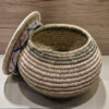 Handwoven Palm Leaf Storage Basket - Round with Lid