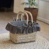 Checkered Picnic Basket - Handwoven Natural Straw