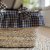 Checkered Picnic Basket - Handwoven Natural Straw