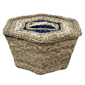 Hexagonal Woven Storage Basket – Natural Straw with Lid