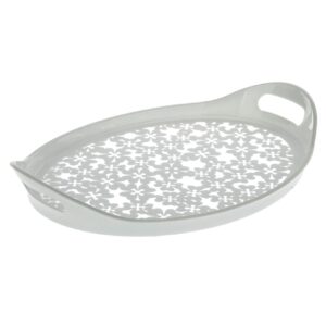 Casual Rectangular Melamine Serving Tray – Floral White & Gray Tray