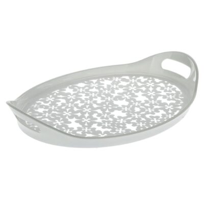 Casual Rectangular Melamine Serving Tray - Floral White & Gray Tray
