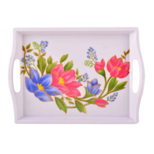 Durable Melamine Serving Tray – Rectangular Floral Tray with Handle