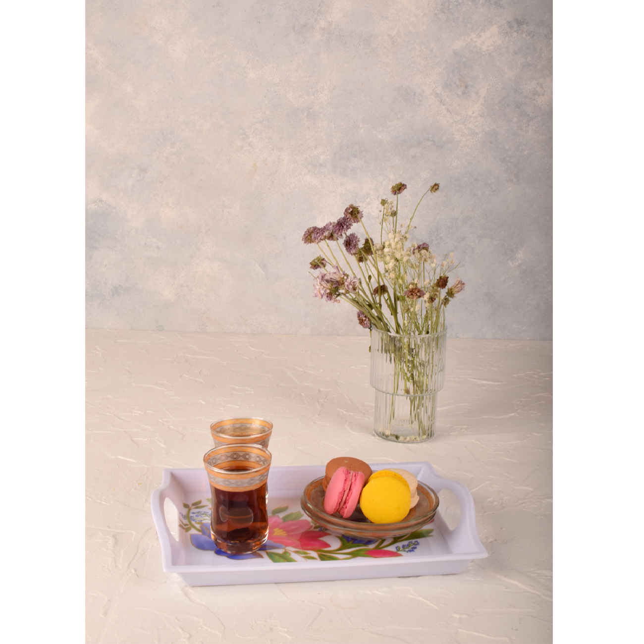 Durable Melamine Serving Tray – Rectangular Floral Tray with Handle