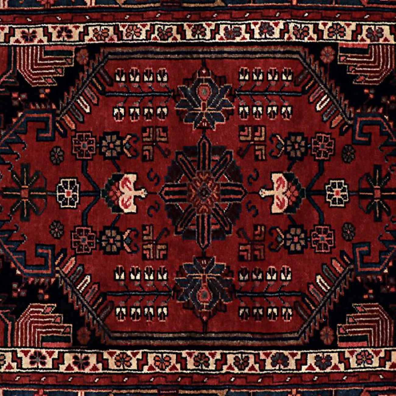 Hand-Knotted Persian Hamadan Tribal Rug (Lachak Toranj Geometric Medallion) – Red Wool