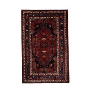 Hand-Knotted Persian Hamadan Tribal Rug (Lachak Toranj Geometric Medallion) – Red Wool