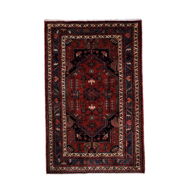 Hand-Knotted Persian Hamadan Tribal Rug (Lachak Toranj Geometric Medallion) - Red Wool